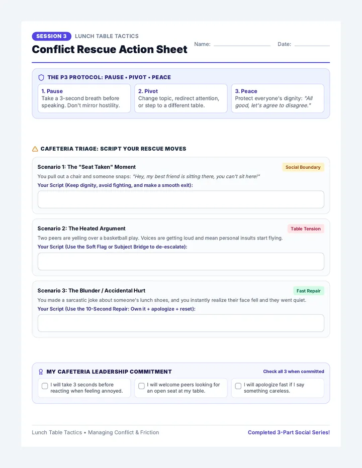 Conflict Rescue Action Sheet