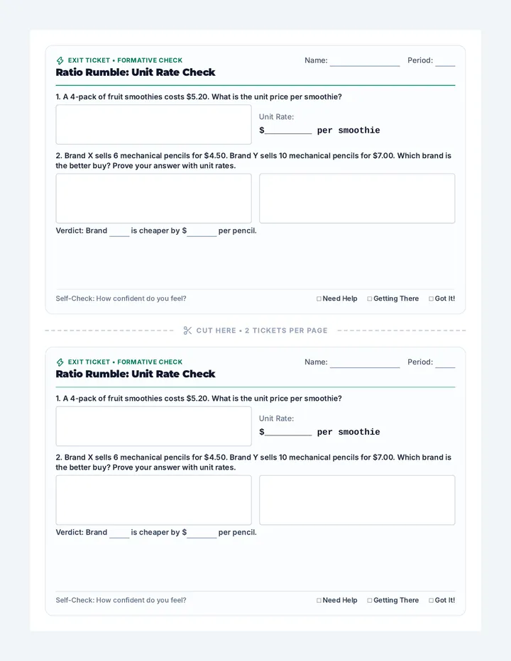 Ratio Rumble Exit Ticket