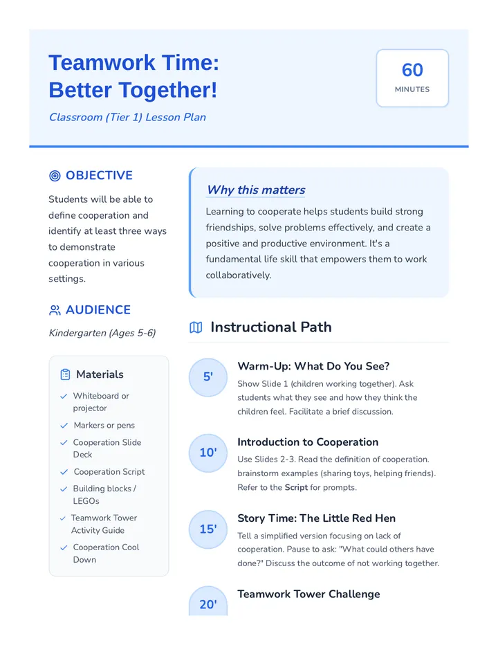 Teamwork Time Lesson Plan