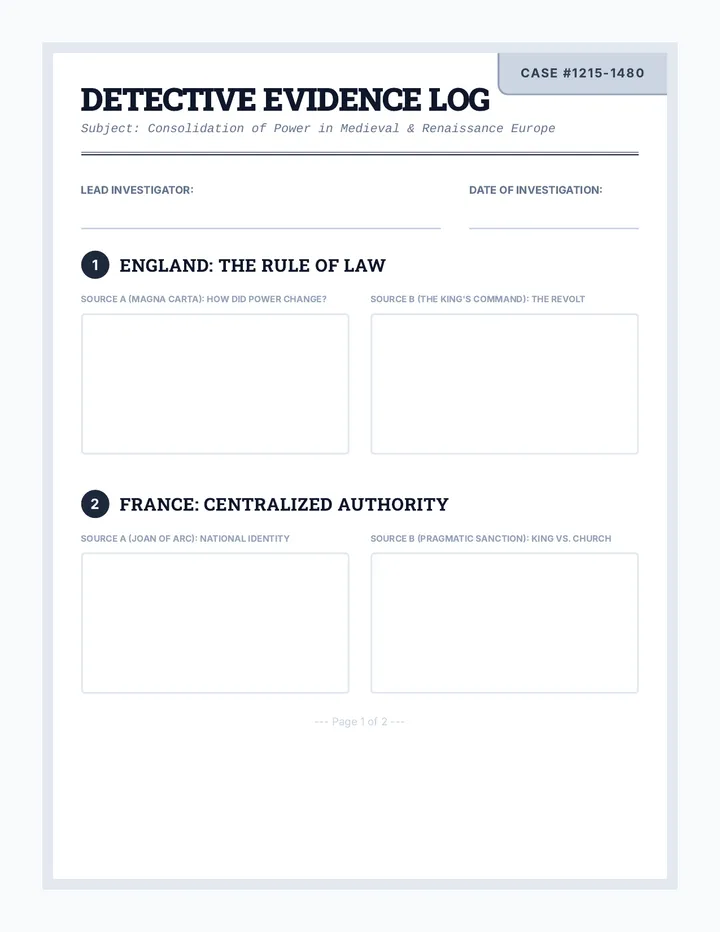 Detective Evidence Log Worksheet