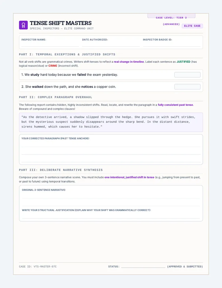 Tense Shift Masters Worksheet