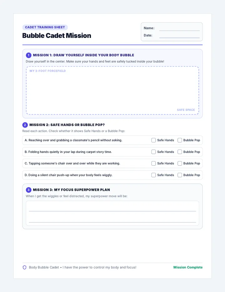 Bubble Cadet Mission Worksheet