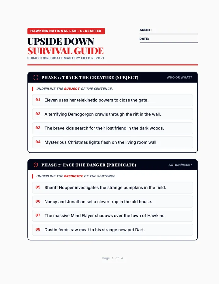 Upside Down Survival Worksheet
