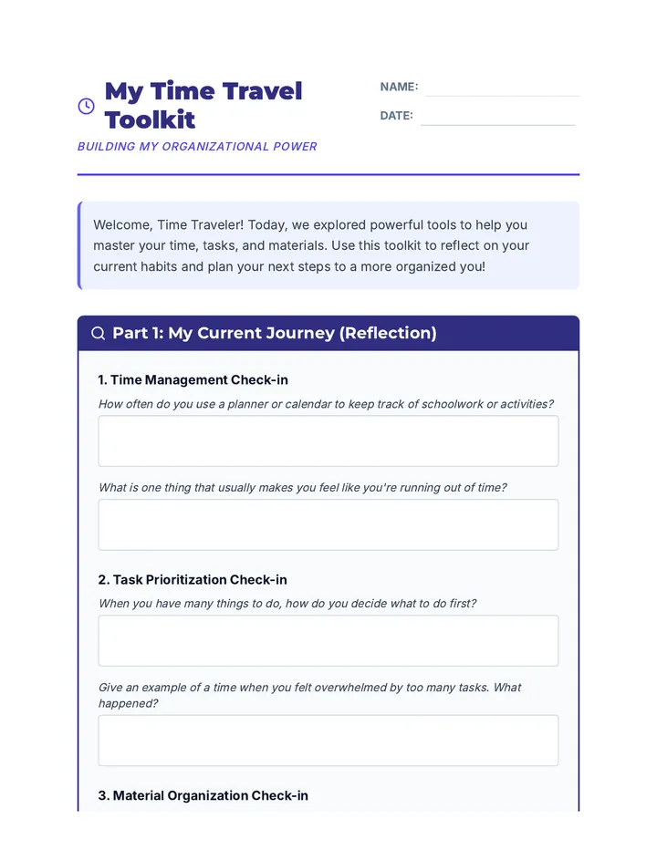 My Time Travel Toolkit Worksheet