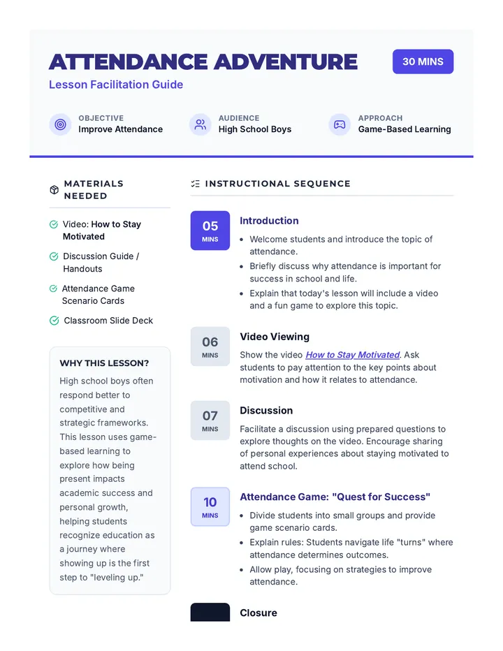 Attendance Adventure Lesson Plan