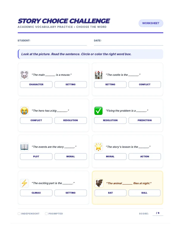 Story Choice Challenge Worksheet