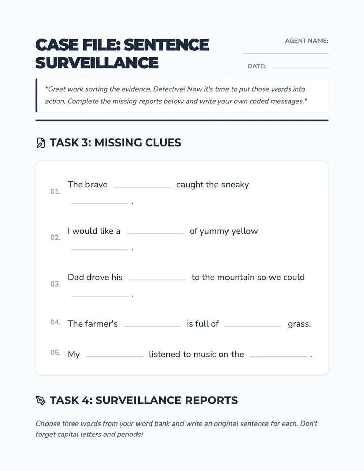 Sentence Mission Worksheet