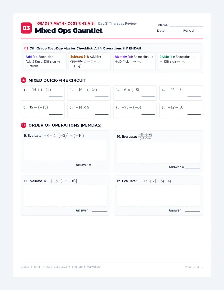Mixed Ops Practice Worksheet