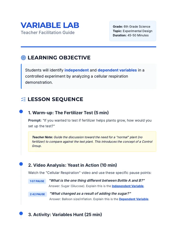 Variable Lab Teacher Guide