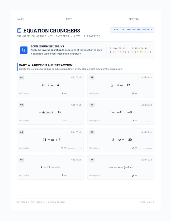 Equation Crunchers Worksheet