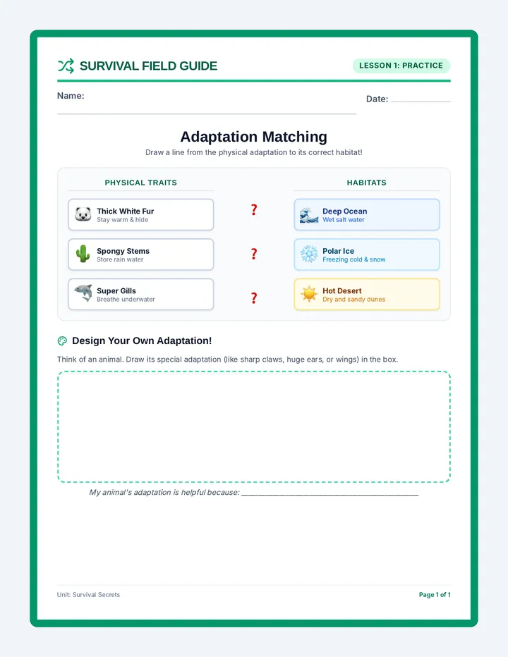 Trait Matching Worksheet