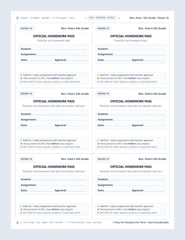 Homework Immunity Passes