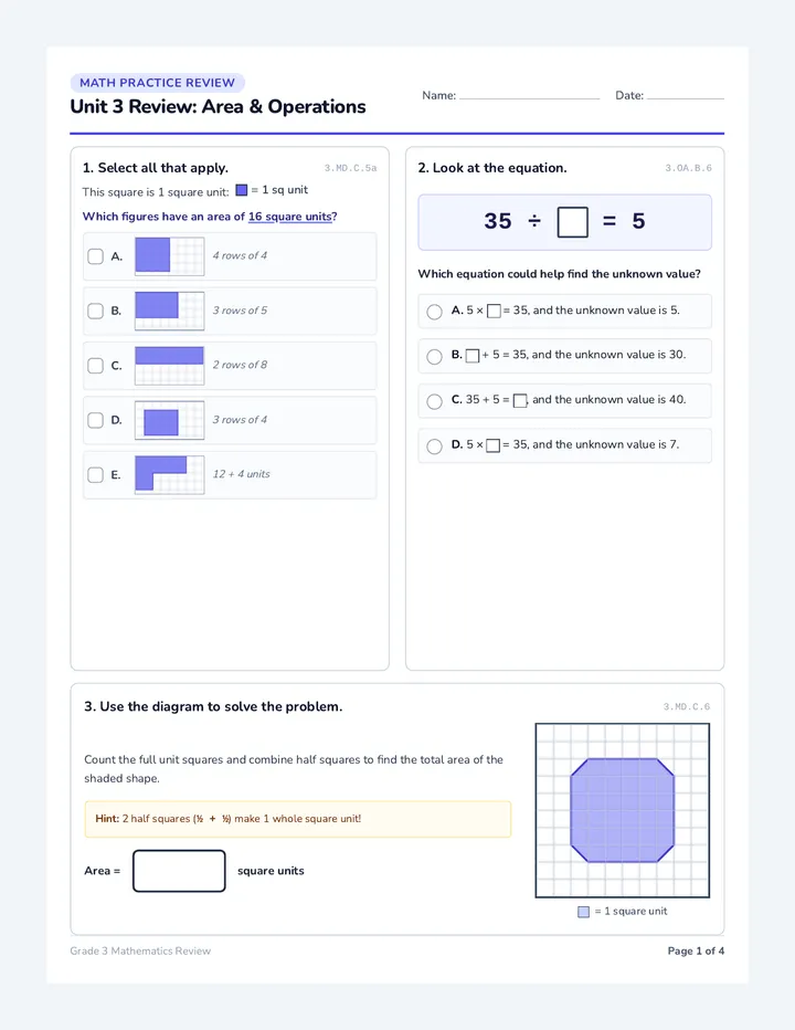 Unit Three Math Review Packet