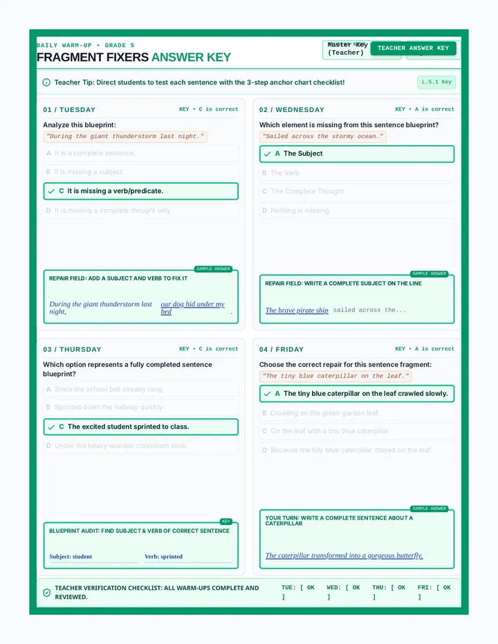 Fragment Fixers Answer Key