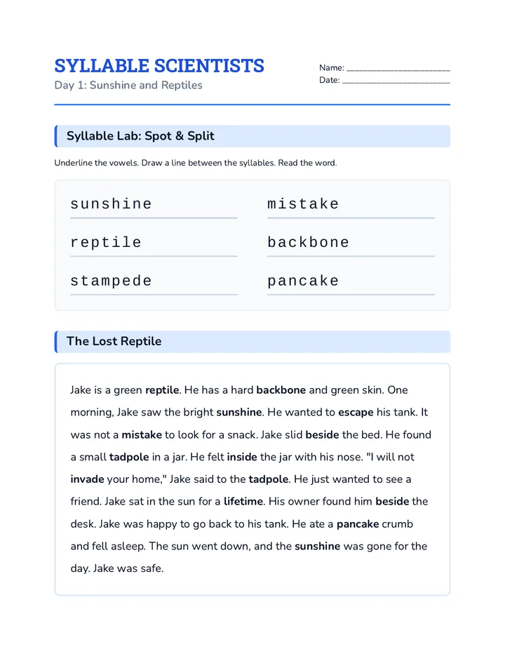 Syllable Scientists Student Workbook