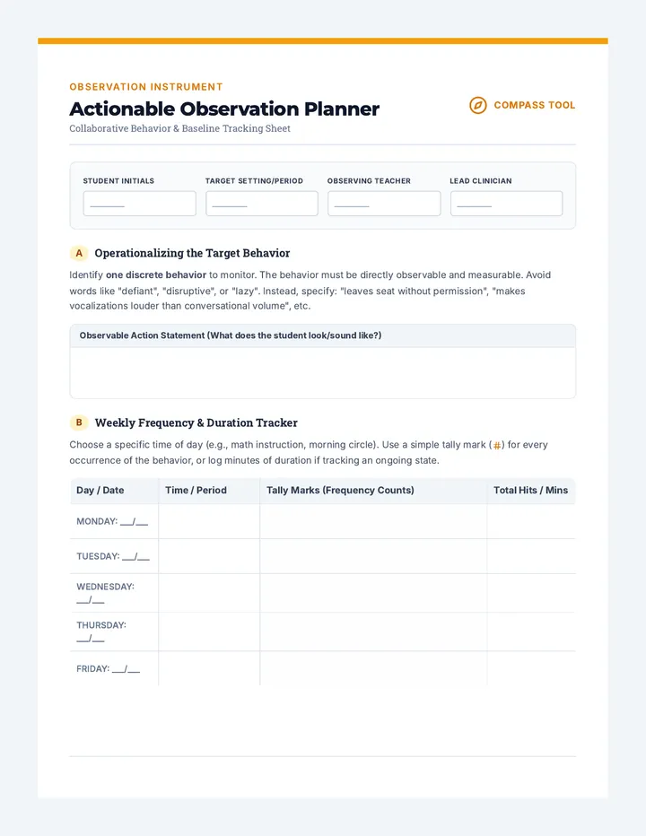 Actionable Observation Worksheet