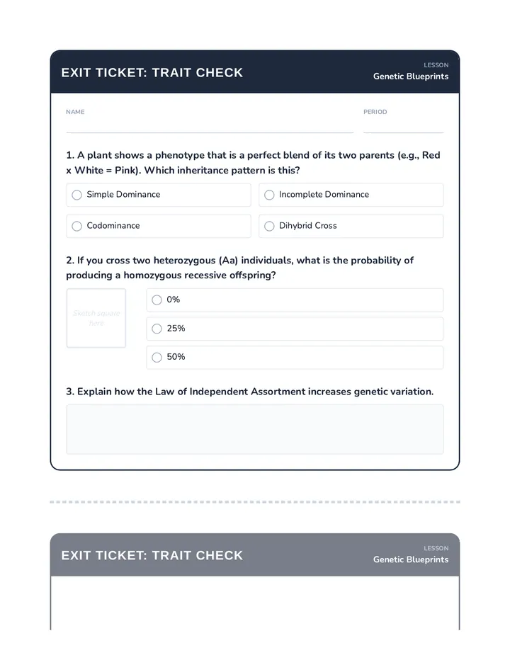 Trait Check Exit Ticket