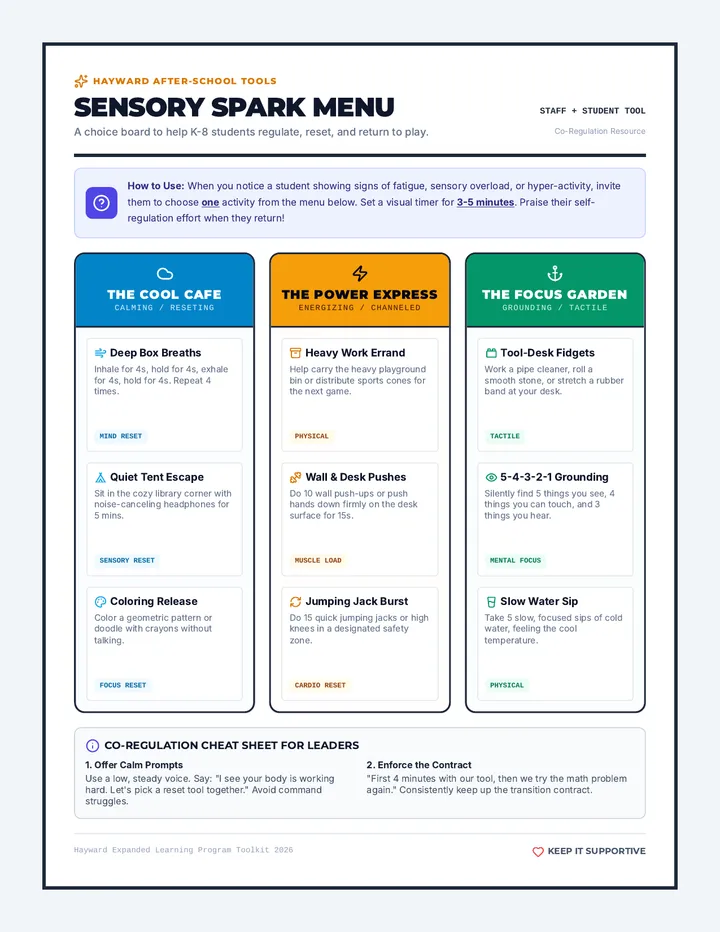 Sensory Break Menu