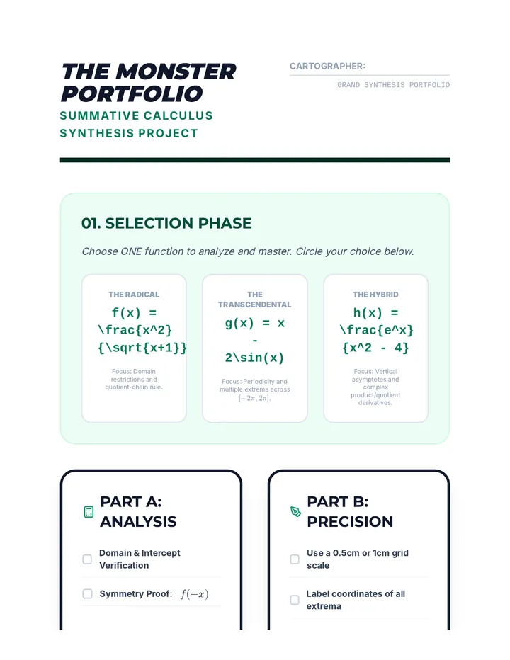 Monster Function Portfolio Worksheet