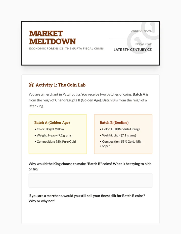 Market Meltdown Activity Worksheet