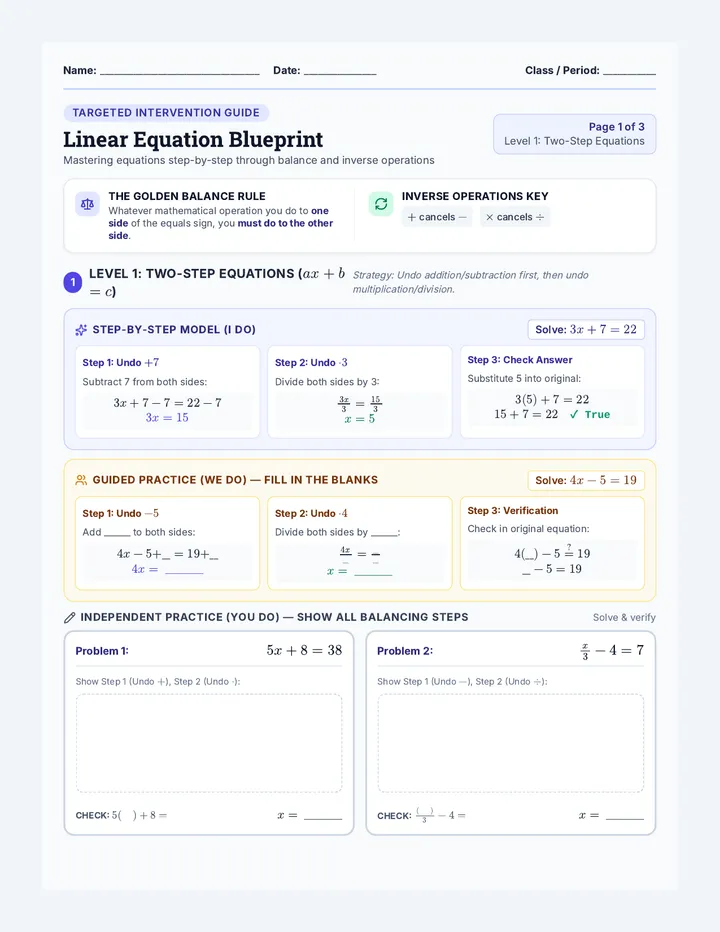 Linear Solver Intervention Worksheet