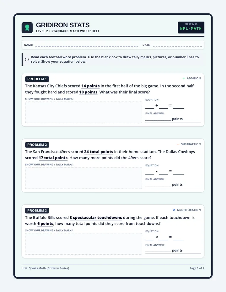 Gridiron Stats Standard Worksheet