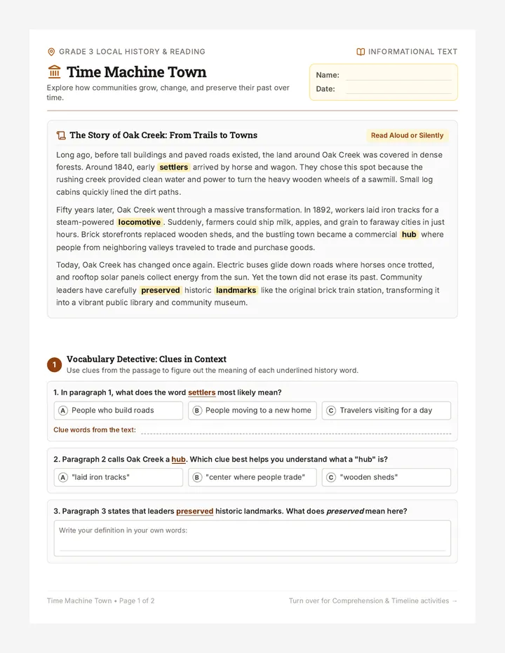 Time Machine Town Worksheet