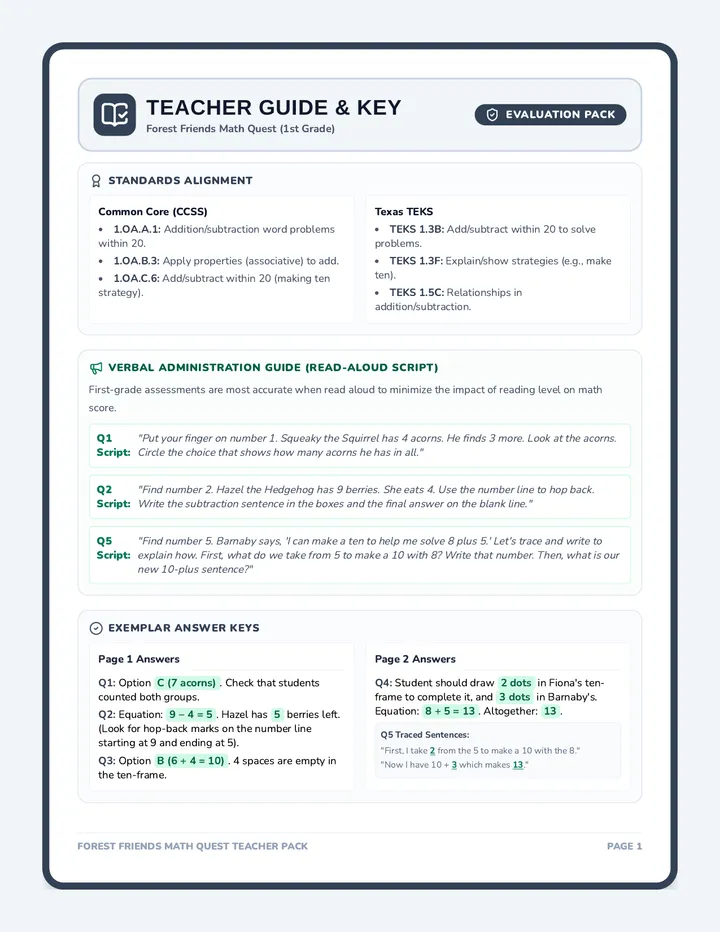 Forest Friends Teacher Guide and Answer Key