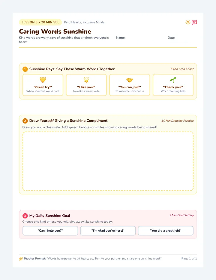 Caring Words Sunshine Sheet