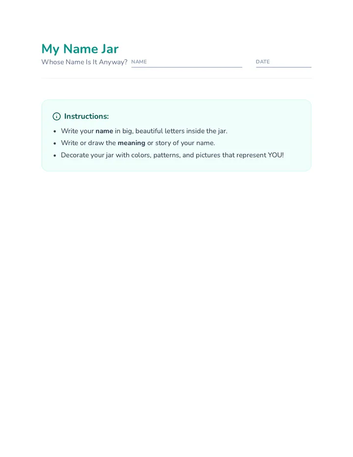 Name Jar Template Worksheet