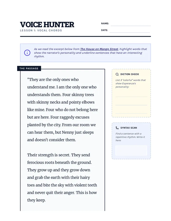 Voice Hunter Worksheet