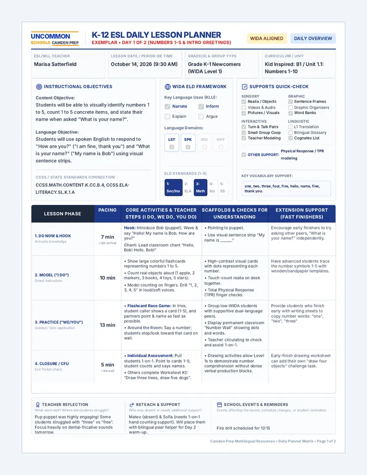 Numbers Exemplar Lesson Plan