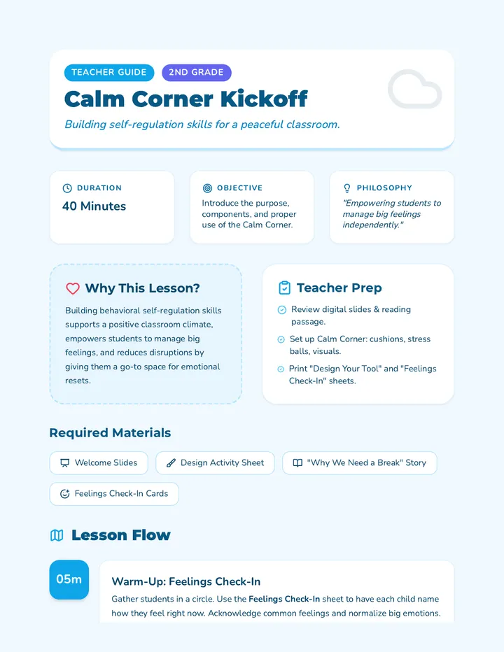 Calm Corner Kickoff Plan