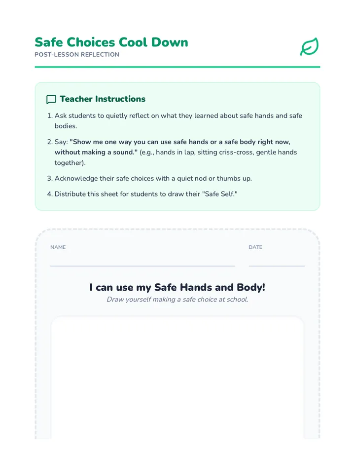 Safe Choices Cool Down Activity