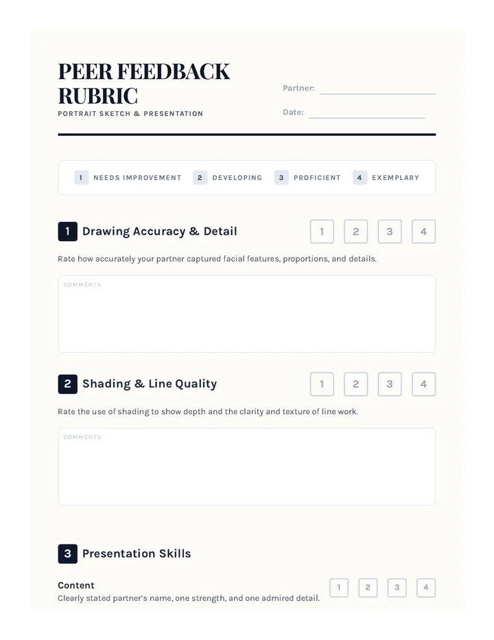 Peer Feedback Rubric Worksheet