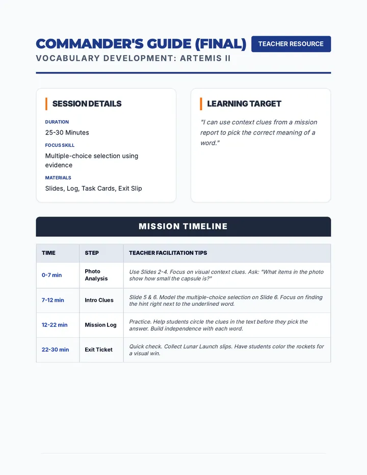 Commanders Guide Teacher Notes