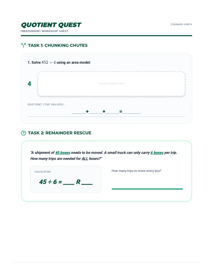 Quotient Quest Worksheet