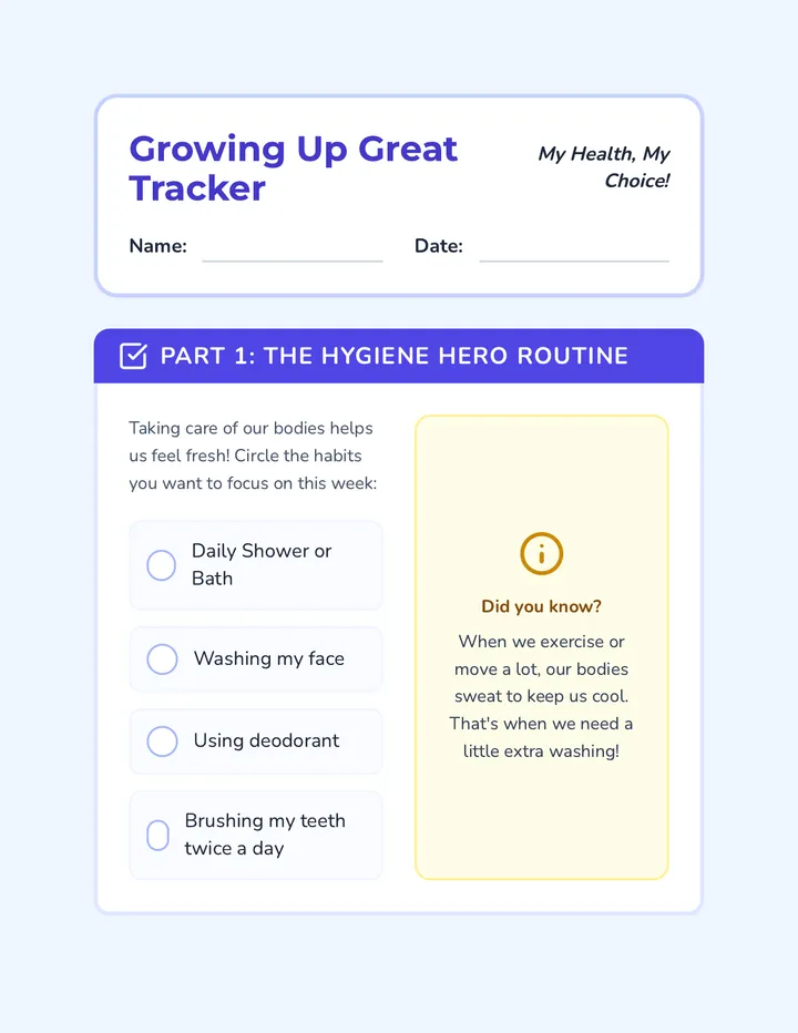 Growing Up Worksheet