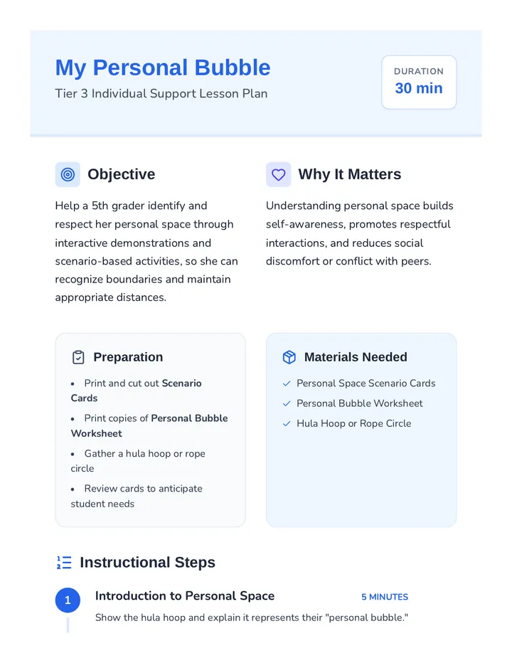 Personal Space Lesson Plan