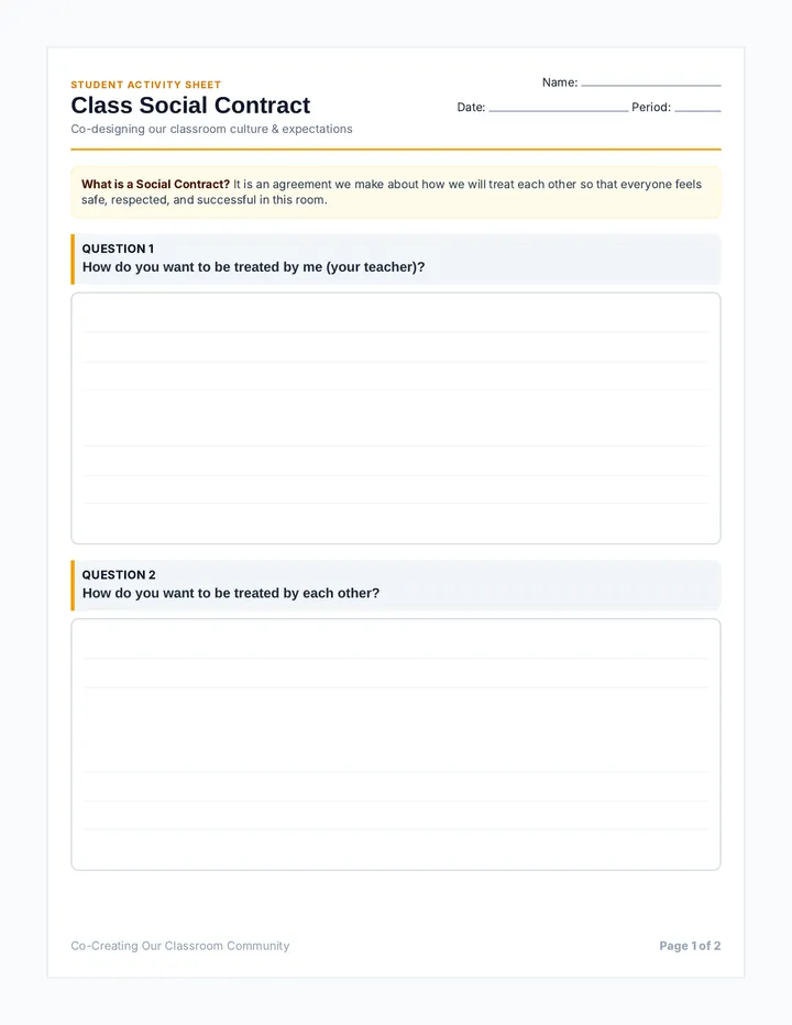 Social Contract Worksheet Kit