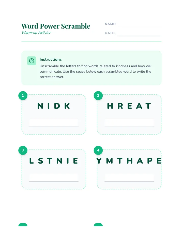 Word Power Scramble Warm Up