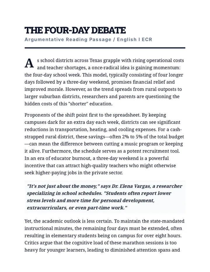 Four Day Debate Passage