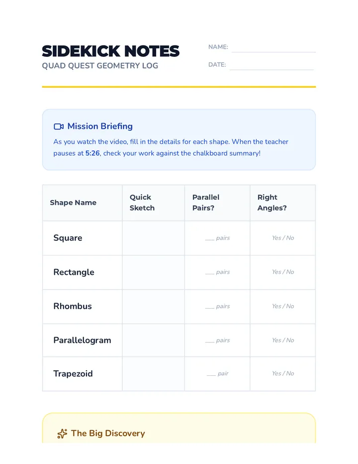 Sidekick Notes Worksheet
