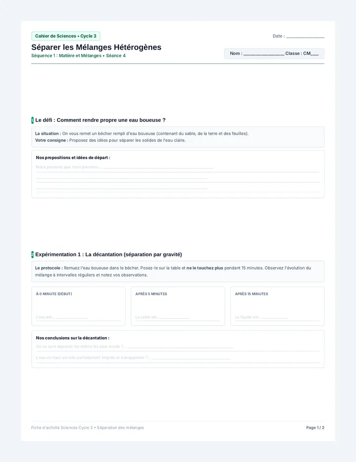 Séparation Hétérogène Fiche Élève