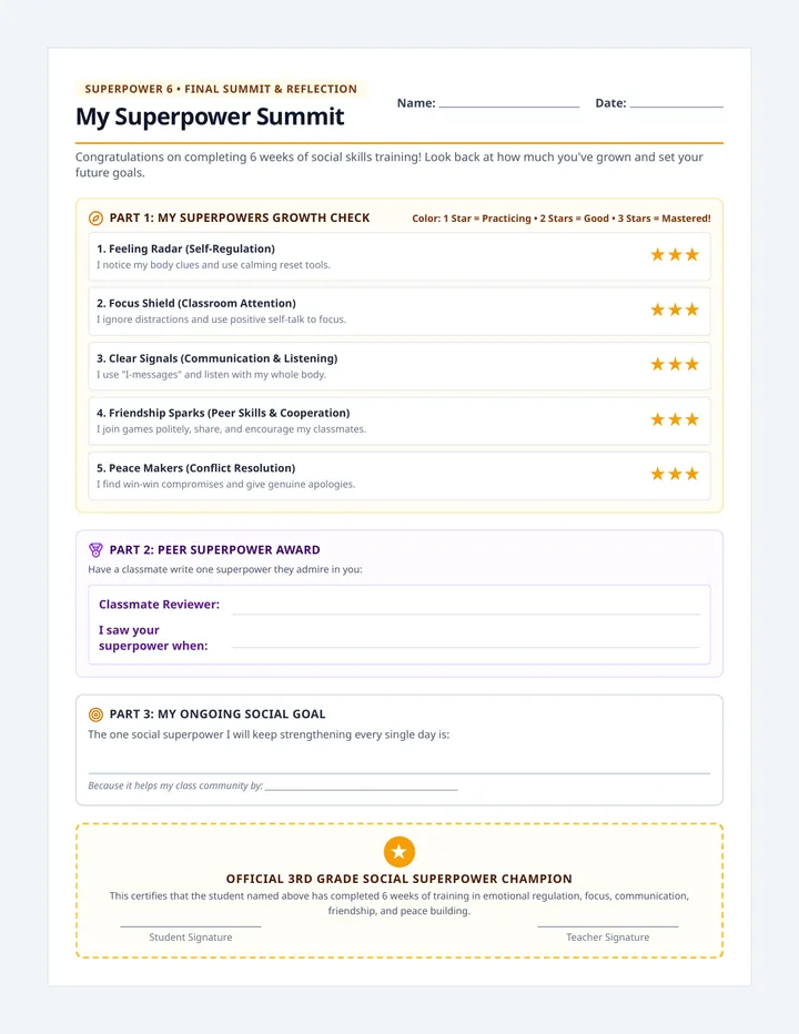 Superpower Summit Workbook Page