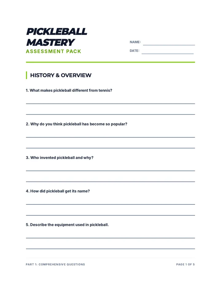 Pickleball Assessment Pack Student Resource