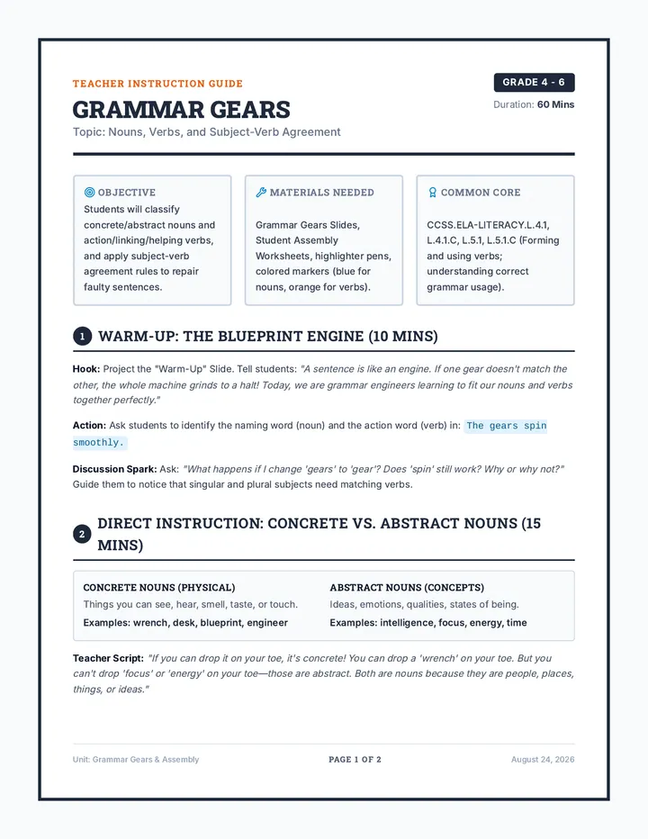 Grammar Gears Lesson Plan