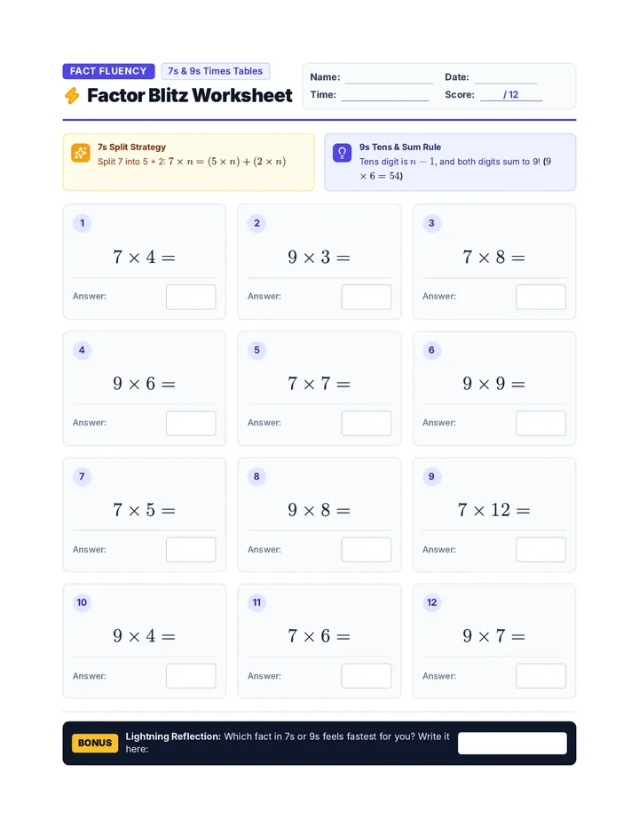 Factor Blitz Worksheet