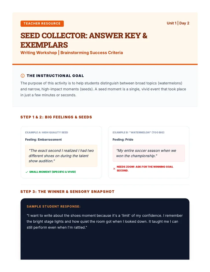 Seed Collector Activity Key