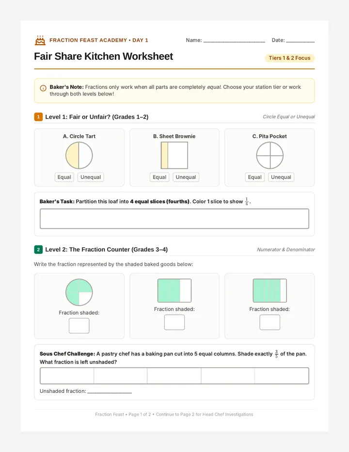 Fair Share Kitchen Worksheet